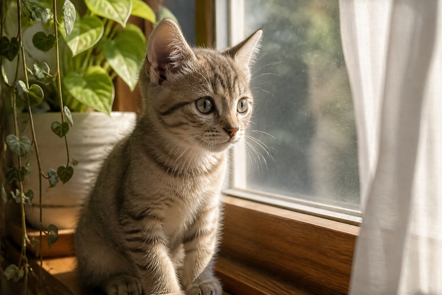 Tilly on a sunlit windowsill