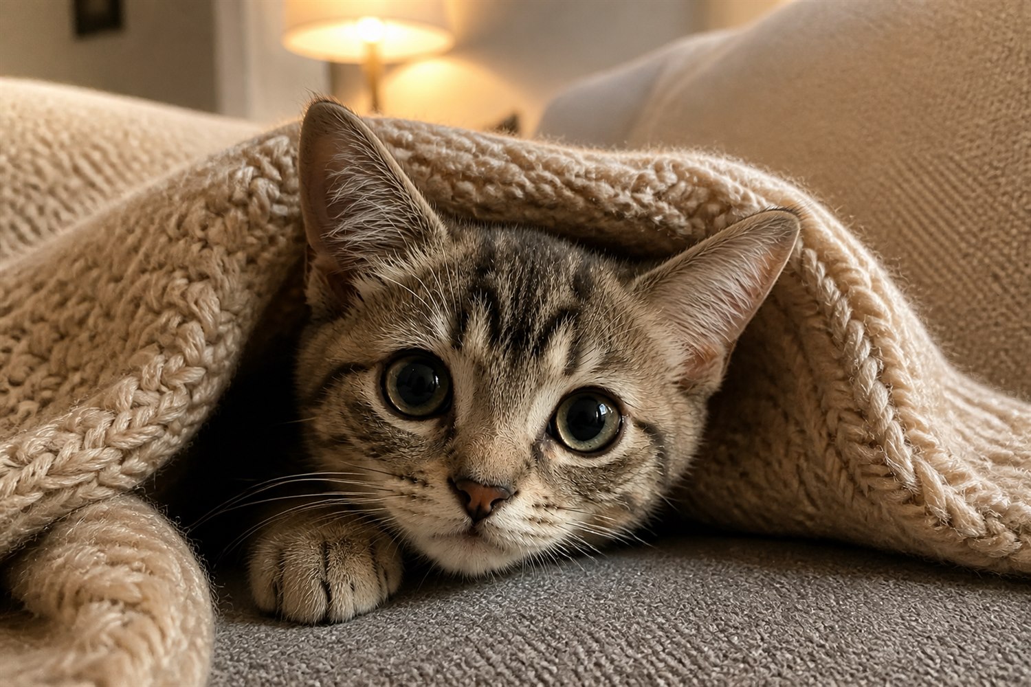 Tilly peeking from a blanket